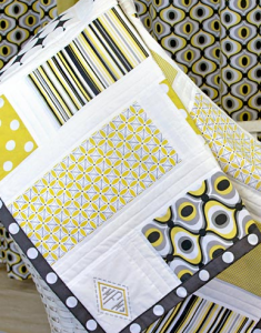 Michael Miller Fabrics' Citron-Gray Nursery: Patchwork Baby Quilt with Monogram